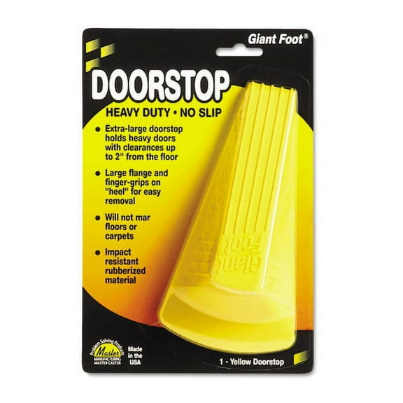 Master Caster Giant Foot Doorstop, No-Slip Rubber Wedge, 3.5w x 6.75d x 2h, Safety Yellow, Each