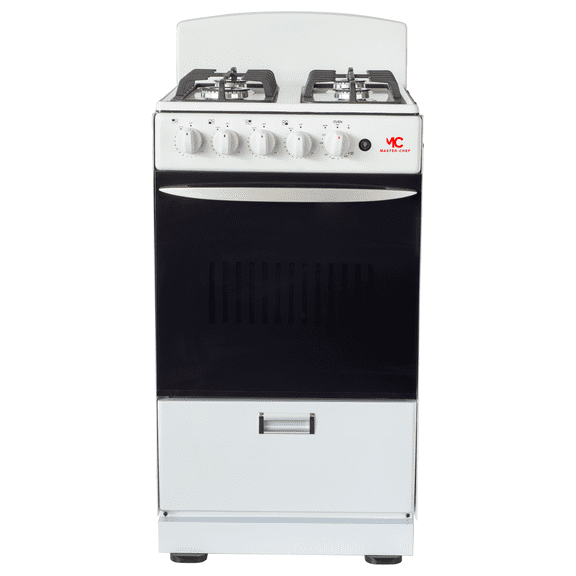 Master Chef - 20" White R Gas Space Saver Range with 2.4 CFT Oven Capacity - Italian SABAF Sealed Burners, 1 Ultra-Fast and 3 Fast  Easy to Clean, Iron Grates, and Cool Knobs CSA Certified