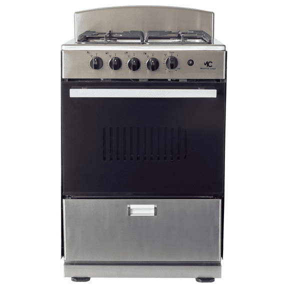 Master-Chef - 24" Stainless Steel B Gas Space Saver Range with 3.0 CFT Oven Capacity - Italian SABAF Sealed Burners, 1 Ultra-Fast and 3 Fast  Easy to Clean, Iron Grates, and Cool Knobs CSA Certified