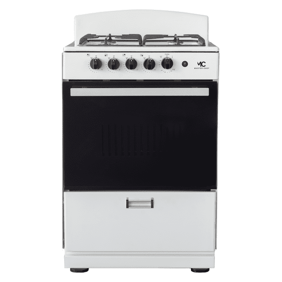 Master Chef - 24" White B Gas Space Saver Range with 3.0 CFT Oven Capacity - Italian SABAF Sealed Burners, 1 Ultra-Fast and 3 Fast  Easy to Clean, Iron Grates, and Cool Knobs CSA Certified