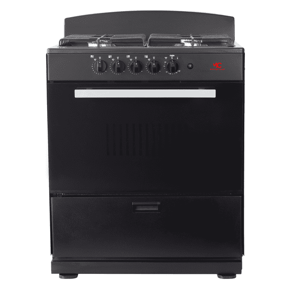 Master Chef - 30" Black R Gas Space Saver Range with 4.0 CFT Oven Capacity - Italian SABAF Sealed Burners, 2 Ultra-Fast and 2 Fast  Easy to Clean, Iron Grates, and Cool Knobs CSA Certified
