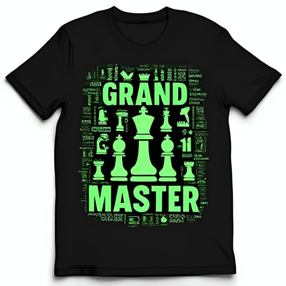 Master Chess T-Shirt Black Tee with Green Chess Piece Design