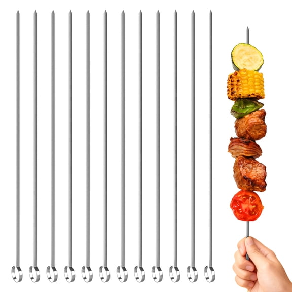 Master Cook Kabob Skewers 12" Flat Stainless Steel BBQ Set
