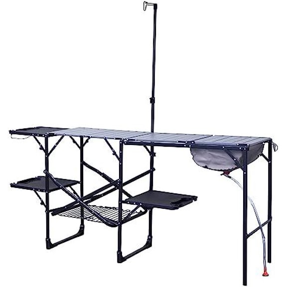 Master Cook Station | Portable Folding Kitchen Table with Soft Shell Sink, Heat Resistant Tabletop & Telescoping Lanter Pole, Perfect for Camping Trips