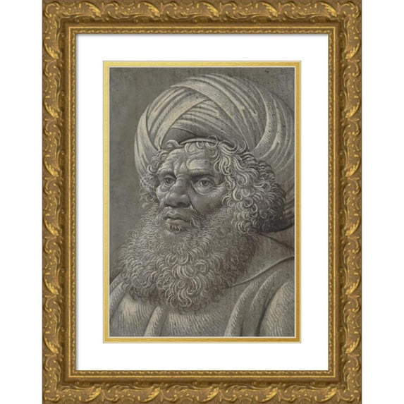 Master of the Death of Absalom 11x14 Gold Ornate Wood Frame and Double Matted Museum Art Print Titled - Head of a Bearded Man Wearing a Turban (ca. 1510)