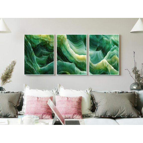 Master Deep Green Onyx Triptych Romantic Luxury Stone Art Nature Gallery Set For Decorative Wall Art Poster, , Poster Only