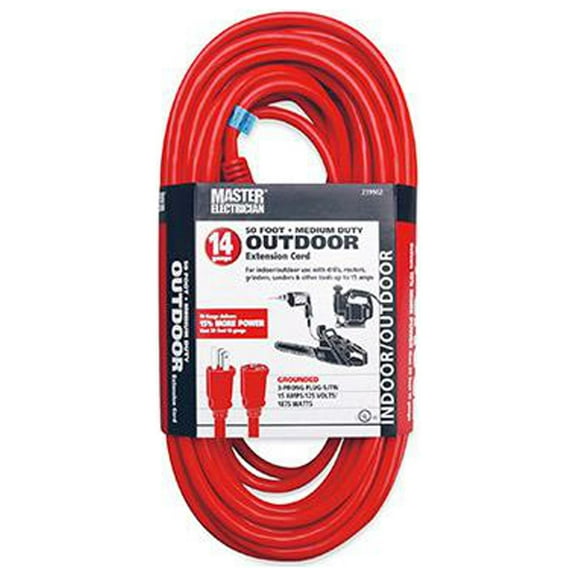 Master Electrician 2408ME Extension Cord, 14/3 SJTW Red Round Vinyl, 50 Ft. - Quantity 6