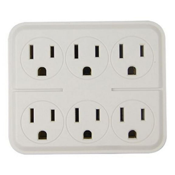 Master Electrician CT-027W White 6-Way Grounded Electrical Outlet Adapter Plug - Quantity of 16