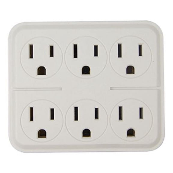 Master Electrician CT-027W White 6-Way Grounded Electrical Outlet Adapter Plug - Quantity of 8