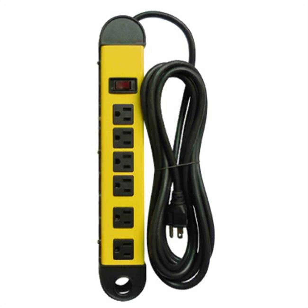 Yellow and Black 6-Outlet Metal Power Strip with 15' Cord