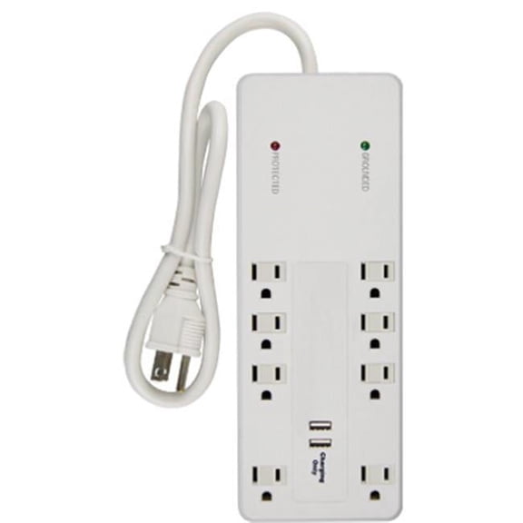 KAB ENTERPRISE CO LTD Surge Protector, 8-Outlet, White PS-823F-2A