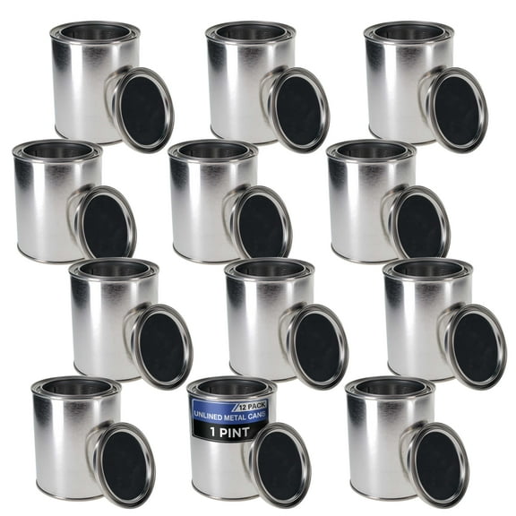 Master Elite 1 Pint Unlined Empty Metal Paint Can Bucket with Lids, Pack of 12 - Triple Tight Lid Seal, 16 fl. oz. Steel Coating Storage Container Tin - Store Oil-Based Paint, Craft, DIY Supplies