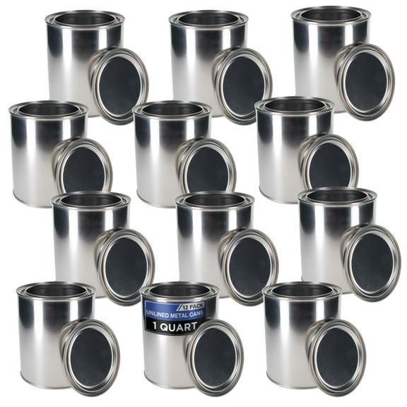 Master Elite 1 Quart Unlined Empty Metal Paint Can Bucket with Lids, Pack of 12 - Triple Tight Lid Seal, 32 fl. oz. Steel Coating Storage Container Tin - Store Leftover Oil-Based Paint, Automotive