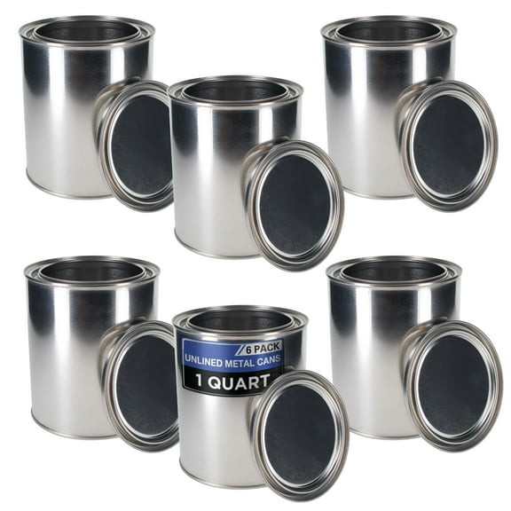 Master Elite 1 Quart Unlined Empty Metal Paint Can Bucket with Lids, Pack of 6 - Triple Tight Lid Seal, 32 fl. oz. Steel Coating Storage Container Tin - Store Leftover Oil-Based Paint, Automotive