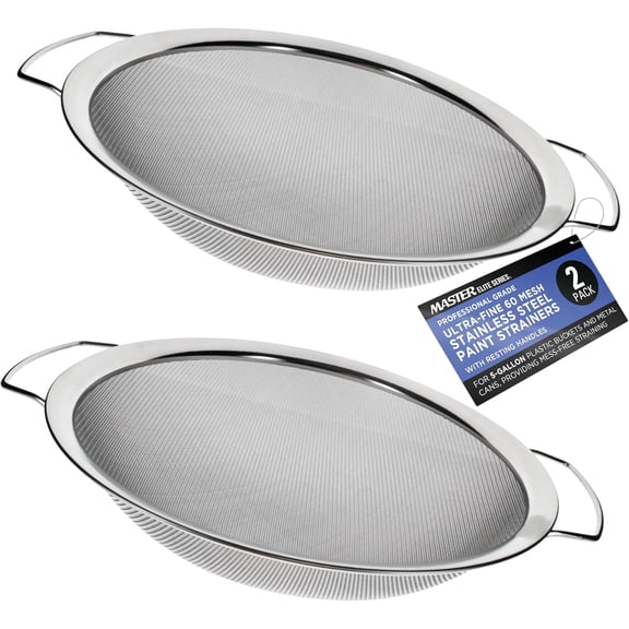 Master Elite 60 Mesh Stainless Steel Paint Strainer, 2 Pack - Fits Over 5 Gallon Paint Bucket Cans, Strains Filters Removes ebris, Particles, Impurities from Coating an Liqui s - rain, Rinse Foo