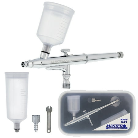 Master Elite DUAL-ACTION AIRBRUSH Set Kit 3/4,1.5 oz Plastic Gravity Cups Sunless Tanning