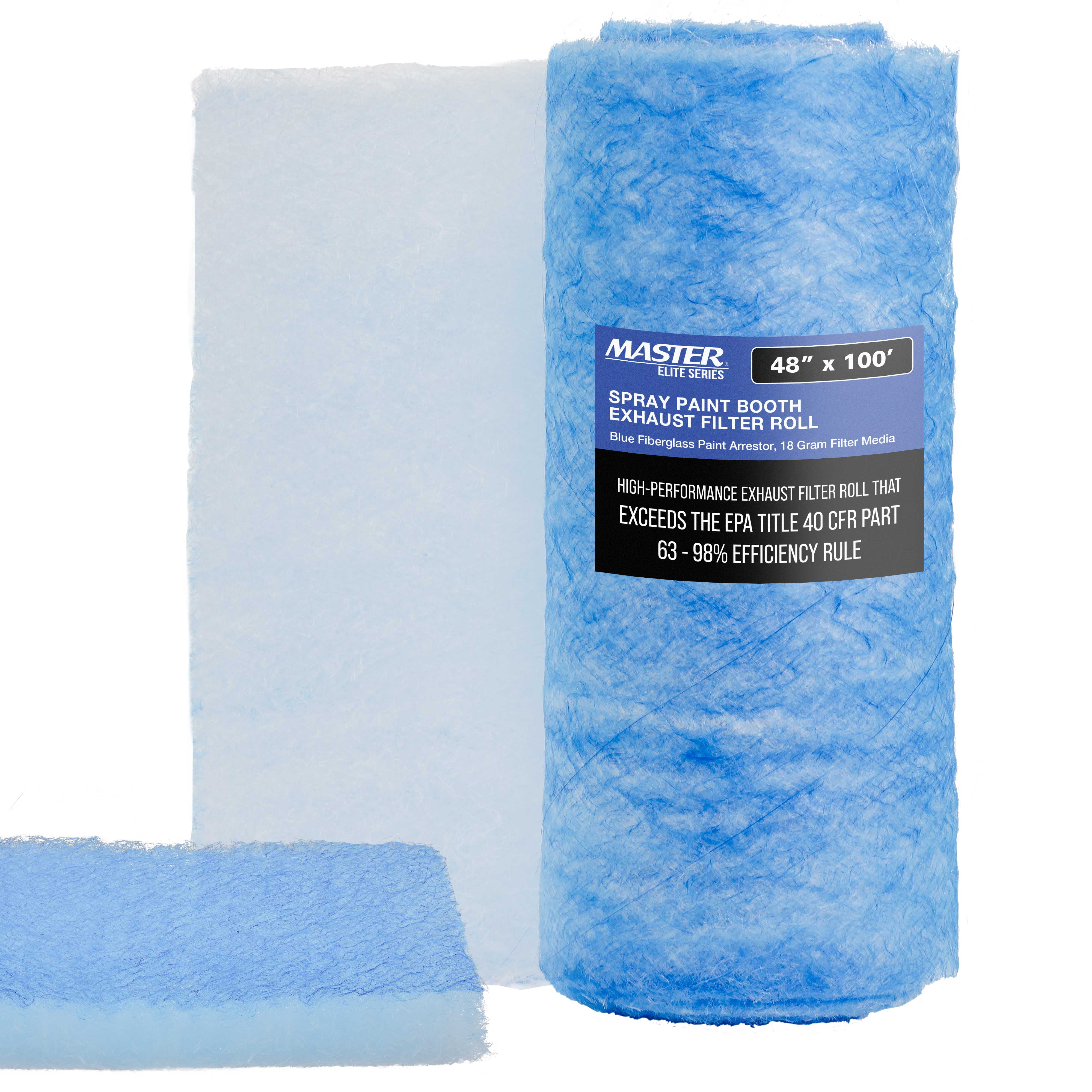 Master Elite Premium Paint Spray Booth Exhaust Filter Roll, 48" x 100' 18 Gram HeavyDuty