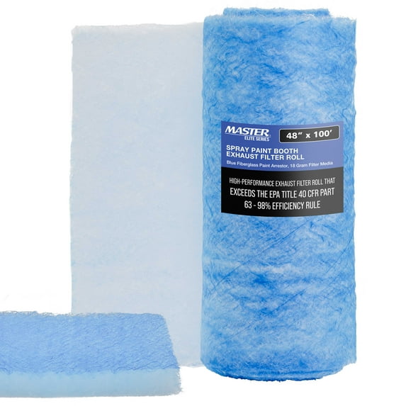 Master Elite Premium Paint Spray Booth Exhaust Filter Roll, 48" x 100' - 18 Gram Heavy-Duty Fiberglass Paint Arrestor - Captures Traps Overspray Paint Particles in Auto Autobody Refinish Booths