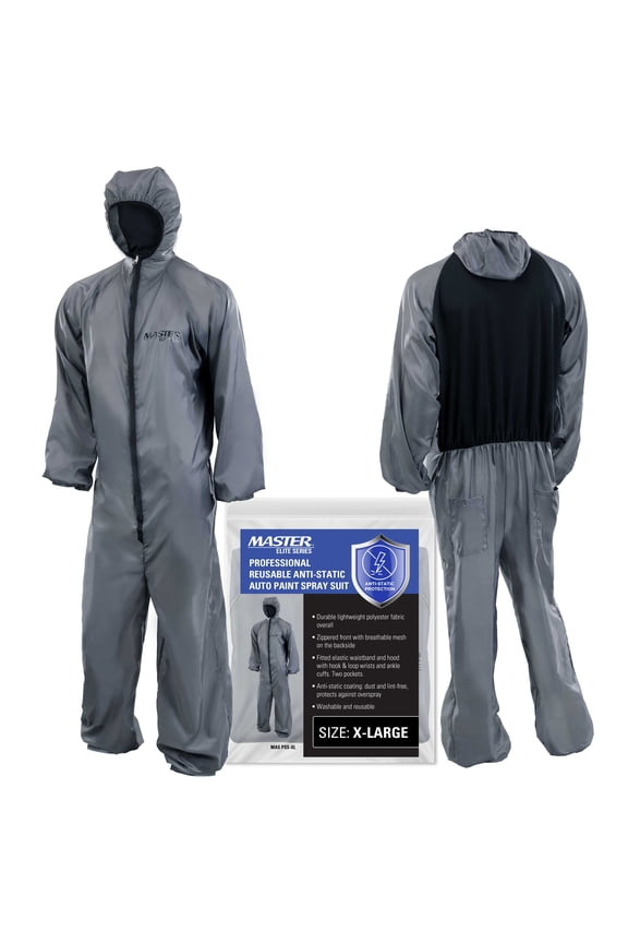 Reusable Anti-Static Automotive Paint Suit (XL) - Breathable Protective Auto Spray Paint Coveralls with Hood & Mesh Back - Polyester Fabric, Comfortable Fit, Heat Regulating, Washable