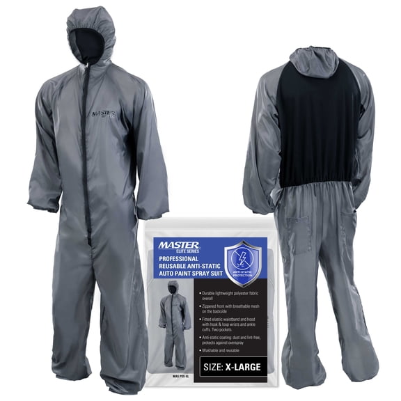 Master Elite Reusable Anti-Static Automotive Paint Suit (XL) - Breathable Protective Auto Spray Paint Coveralls with Hood & Mesh Back - Polyester Fabric, Comfortable Fit, Heat Regulating, Washable