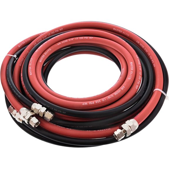 Master Elite Series 25 Foot Air and Fluid Hose Assembly Set with Fittings for Spray Guns, Paint Pressure Pot Tanks, Professional Heavy Duty - 3/8" NPS, 5/16" ID & 1/4"
