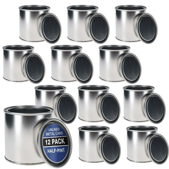 Master Elite Small 1/2 Pint Unlined Empty Metal Paint Can Bucket with Lids, Pack of 12 - Triple Tight Lid Seal, 8 fl. oz. Steel Coating Storage Container Tin - Store Oil-Based Paint, Art, DIY Crafts