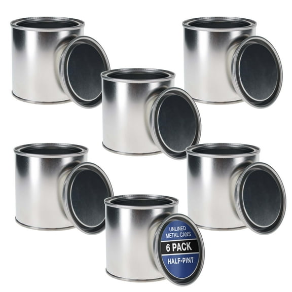 Master Elite Small 1/2 Pint Unlined Empty Metal Paint Can Bucket with Lids, Pack of 6 - Triple Tight Lid Seal, 8 fl. oz. Steel Coating Storage Container Tin - Store Oil-Based Paint, Art, DIY Crafts