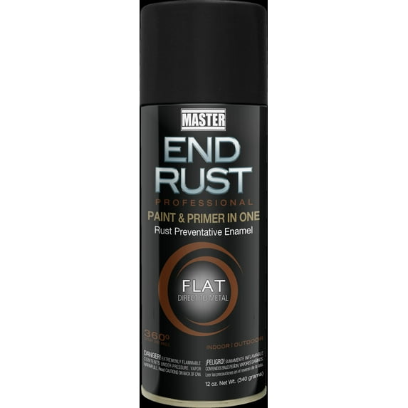 Master End Rust Spray Paint Flat Black Indoor and Outdoor 12 oz