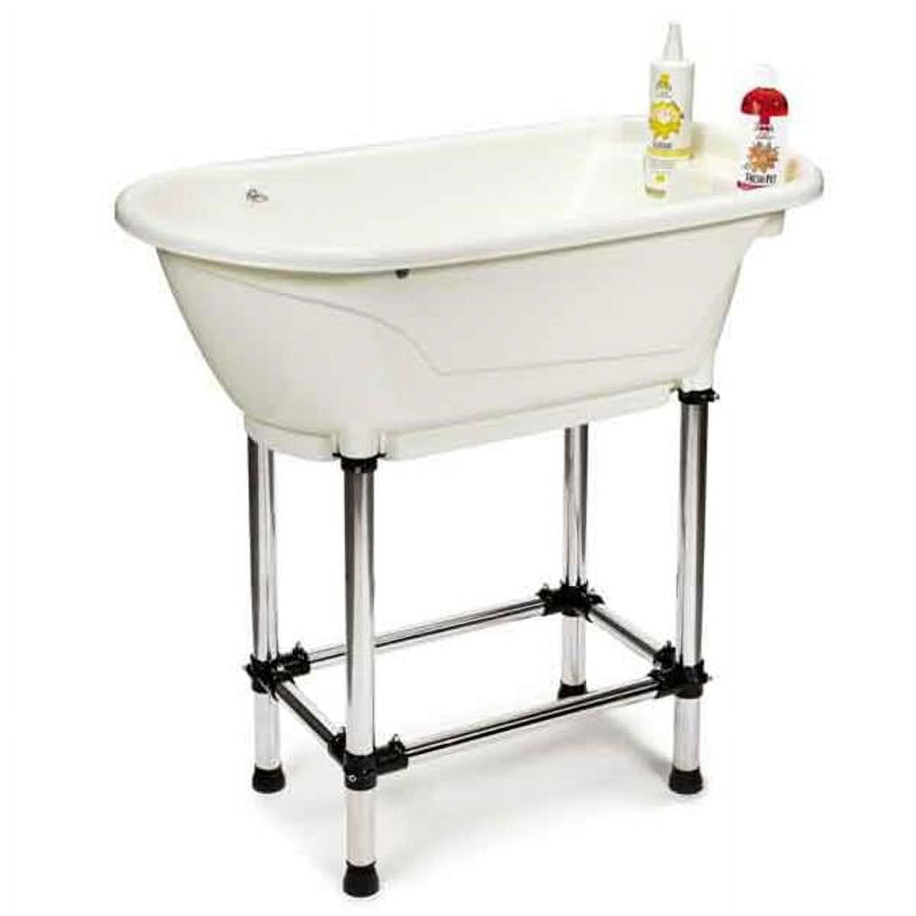 Ivory Elevated Grooming Tub with Chrome Stand