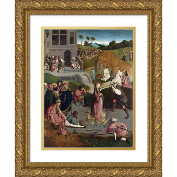 Master of the Figdor Deposition 12x14 Gold Ornate Wood Frame and Double Matted Museum Art Print Titled - The Martyrdom of Saint Lucy (C. 1505 - C. 1510)