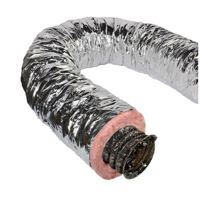 Master Flow 16x25 ft. R6 Insulated HVAC Duct, Silver Jacket with Flex Foil Vent Connector