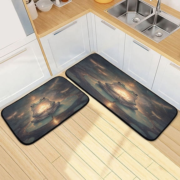 Master Frog 2 Piece Non Slip Kitchen Mat Set with Soft Memory Foam Padding