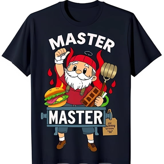 Master Graphic Tee Cartoon Cook with Spatula & Burger for BBQ Lovers