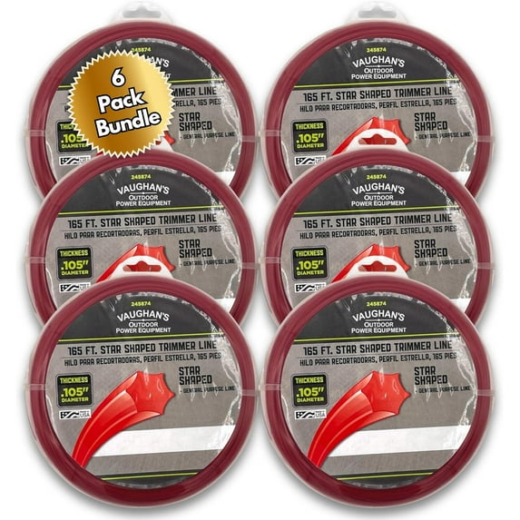 Master Line .105" Trimmer Line, 165ft | Red Star Shaped Polymer | Universal Eater String for Gas & Electric & Battery Models | Made in The (6 Pack)