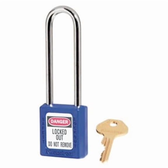 Master Lock 470-410LTBLU 0.5 x 3 in. Zenex Body Extra Length Shackle KD Thermoplastic Safety Padlock, Blue
