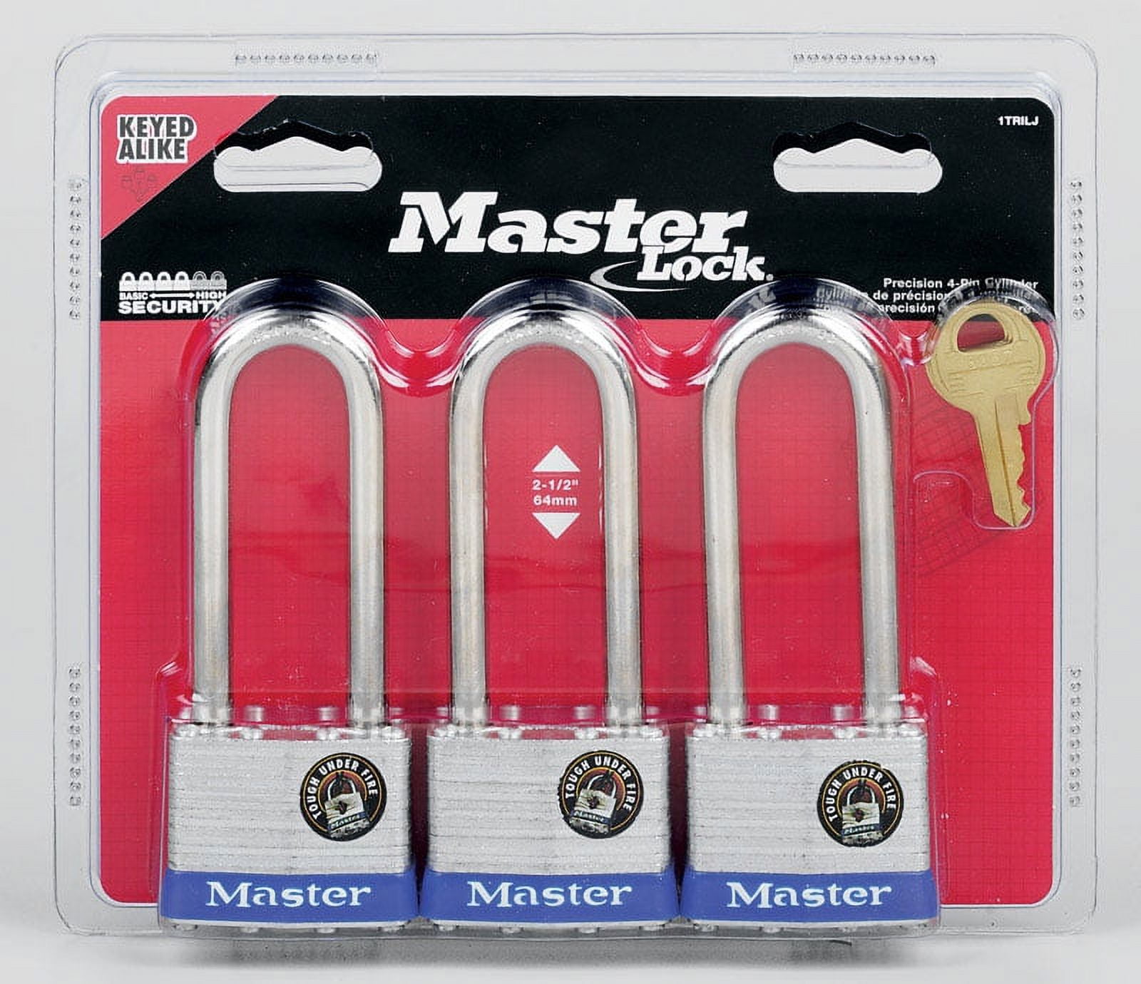 Master Lock 1-5/16" H x 1" W x 1-3/4" L Laminated Steel Double Locking Padlock 3 pk Keyed Alike