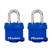 Master Lock 1-9/16in 40mm Wide Covered Laminated Steel Pin Tumbler Padlock; Blue; 2-pack