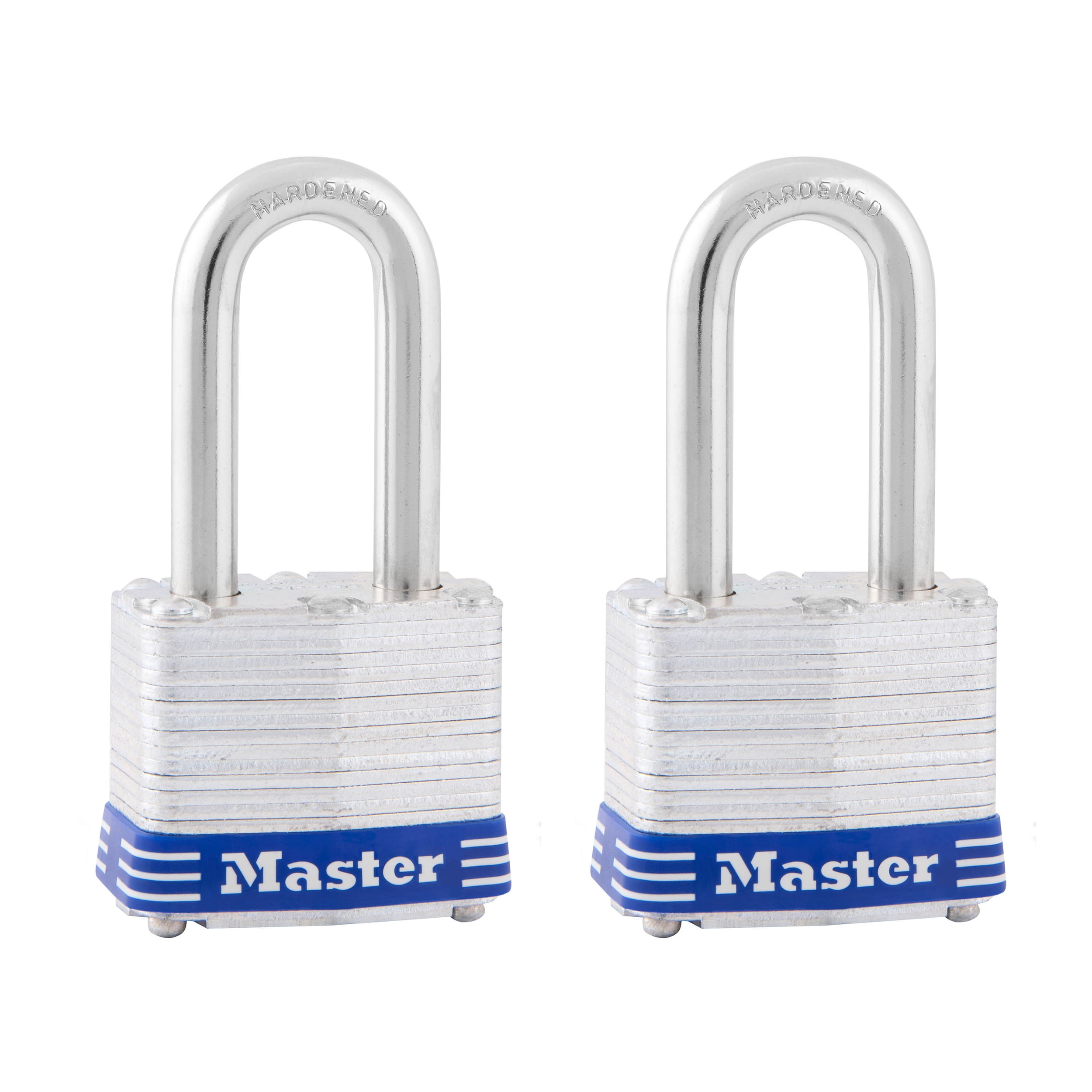 Master Lock 1-9/16in (40mm) Wide Laminated Steel Pin Tumbler Padlock with 1-1/2 (38mm) Shackle; 2-Pack