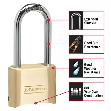 Master Lock, 1 in 2 1/4 in Shackle Length, 2-1/4in Brass Combination Padlocks