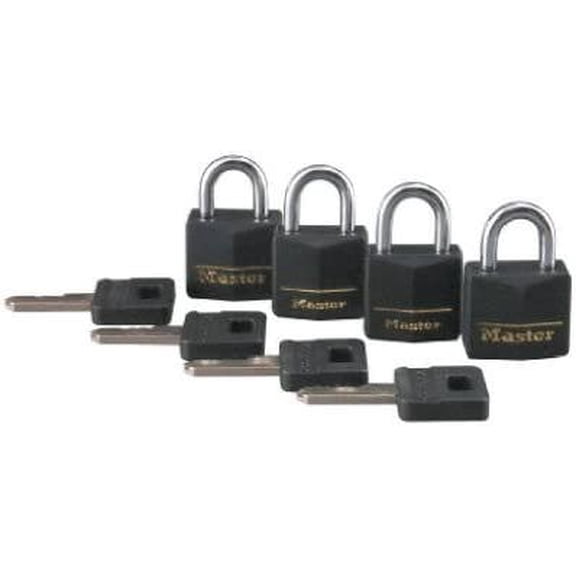 Master Lock 121Q 3/4" Black Vinyl Cover Brass Padlock 4 Count