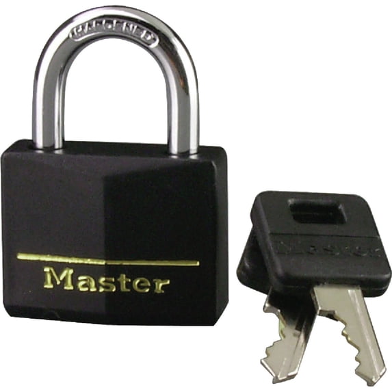Master Lock 141D 1-9/16-In. Solid-Aluminum Keyed Padlock, Black Covered Keyhead - Quantity 4 — Residential Use, Standard Application