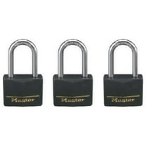 Master Lock 141TRILF Solid-Brass Keyed Padlocks, Black Cover & Covered Key Head, 3-Pack, 1-9/16 In. - Quantity 4