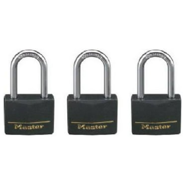 Master Lock 141TRILF Solid-Brass Keyed Padlocks, Black Cover & Covered Key Head, 3-Pack, 1-9/16 In. - Quantity 4
