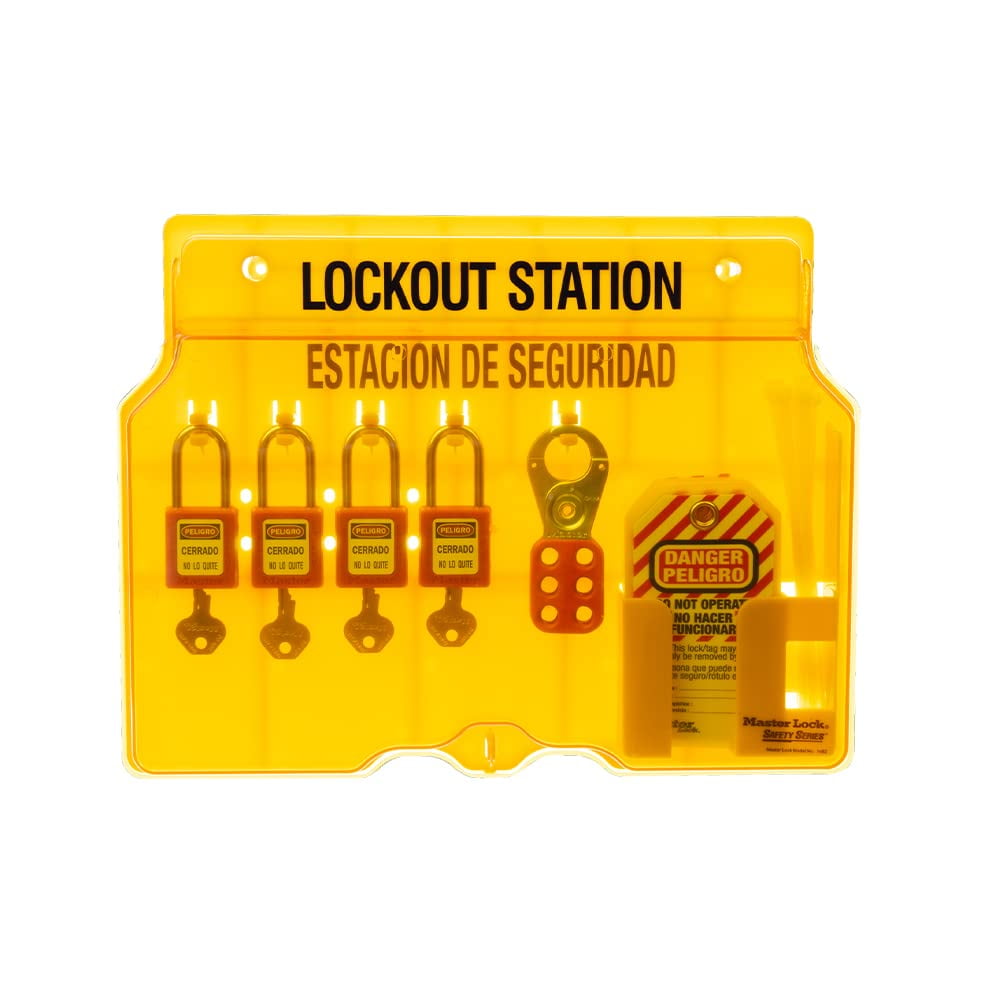Master Lock 1482BP410 Covered Lockout Tagout Station with 4 Zenex ...