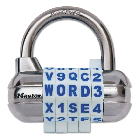 Master Lock, 1534D, Password Plus Combination Lock, Hardened Steel Shackle, 2 1/2 inch Wide, Silver, Assorted Color Wheels