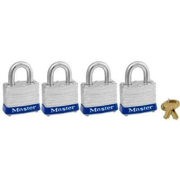Master Lock Padlock Keyed Alike 3008D - Laminated, 1-1/2 In, Multicolor - 4 Pack