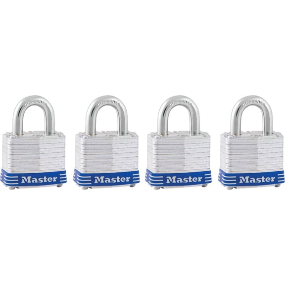 Master Lock 3008D Outdoor Padlock with Key, 4 Pack Keyed-Alike Silver 1-1/2 Inch