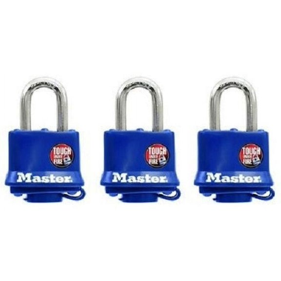 Master Lock 312TRI 3 Pack 1-1/2" Blue All Weather Keyed Alike Padlocks - Quantity of 12