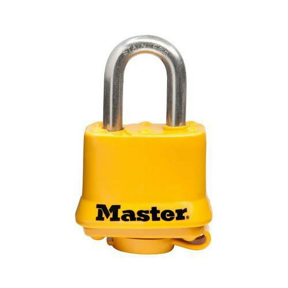 Master Lock 315SSKADHC Weatherproof Laminated Padlock, Yellow, 1.5-In., Keyed