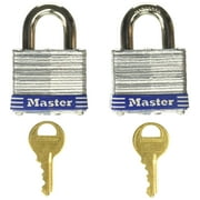 Master Lock Keyed Alike Padlock 3T - Hardened Steel, 2 Pack, 1-9/16 In. Wide, Silver